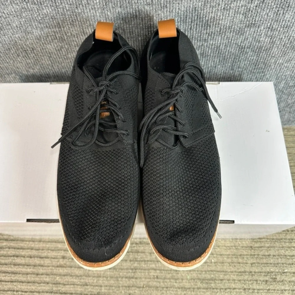 Mens Black Knit Oxford Sneakers Brown Leather Heel Lace Up Casual Dress Shoes 44